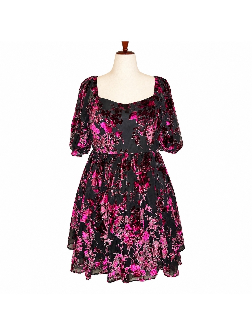 Torrid Mini Burnout Velvet Babydoll Dress Rose Black Floral 12